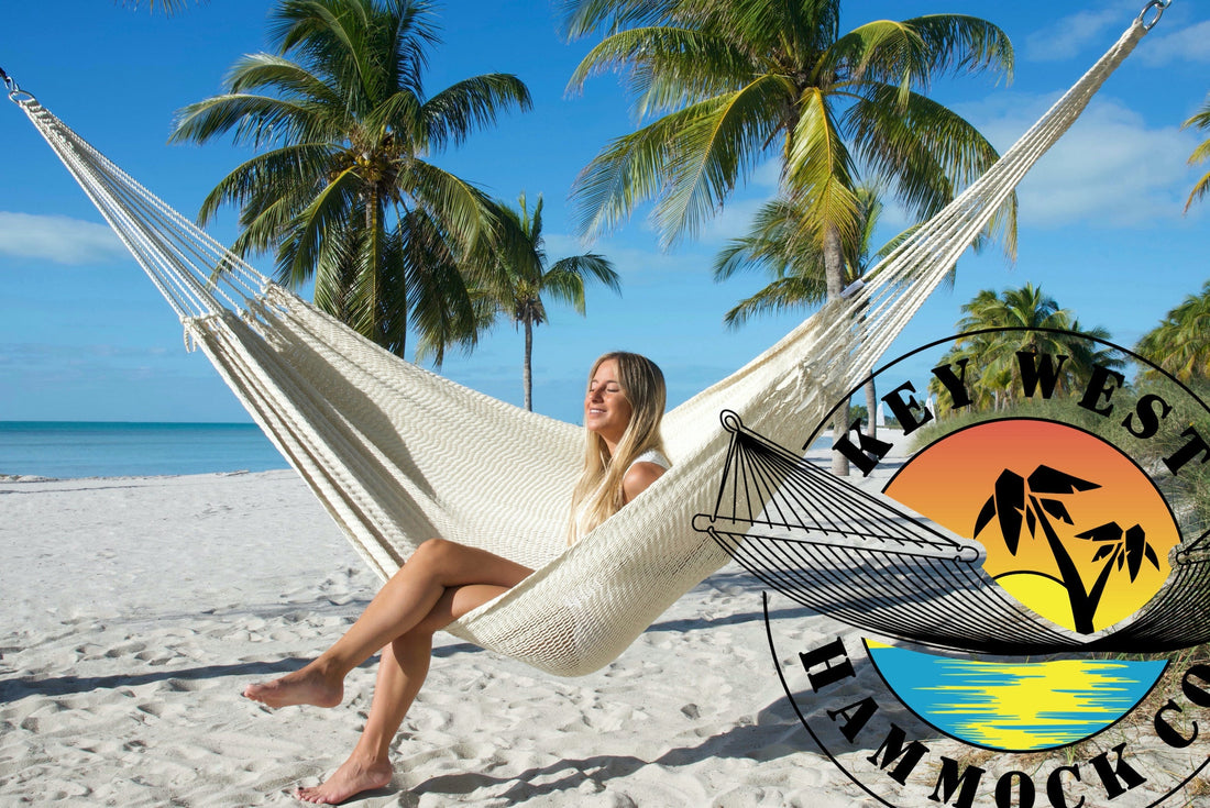 girl in a caribbean hammock at the beach in key west
