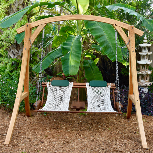 Double Deluxe Key West Swing with Double Wood Arc Swing Stand