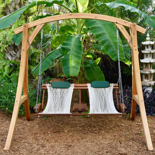Double Deluxe Key West Swing with Double Wood Arc Swing Stand
