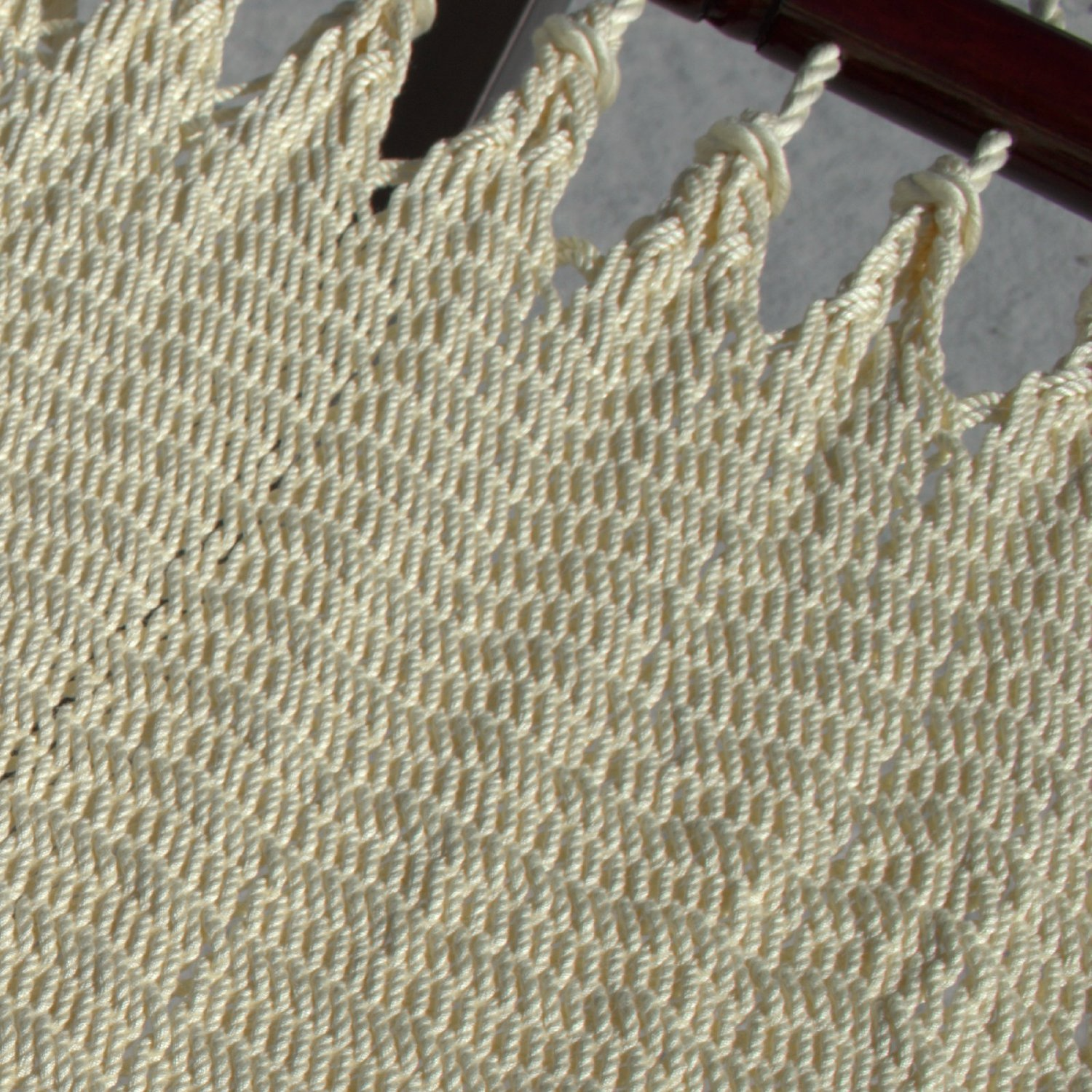 Close-up of the micro-weave polyester bed of the Cream Double Caribbean Hammock