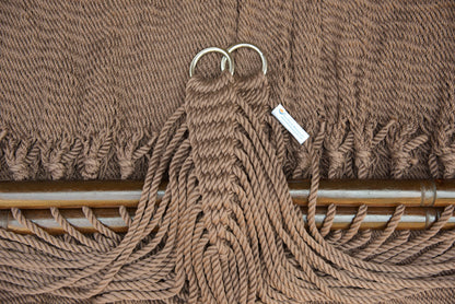 Stainless steel hanging rings, polyester end cords, and clew knot on a Mocha Double Caribbean Hammock