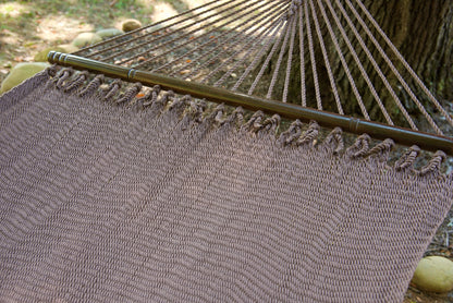 Hardwood spreader bar and fanned end cords on the Mocha Double Caribbean Hammock