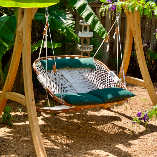 Double Kooala Chair with Footrest and Wood Arc Swing Stand