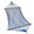 Island Escape hammock in dark blue, hand-woven open-weave polyester rope with hardwood spreader bars, on a white background