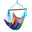 Island Haven hammock chair in rainbow, hand-woven rainbow-striped poly cord with a dark hardwood spreader bar and tasseled ends, on a white background