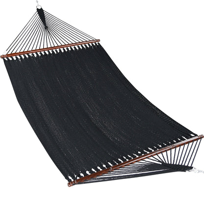 Black Jumbo Caribbean Hammock shown from the front across the full 55-inch spreader bar