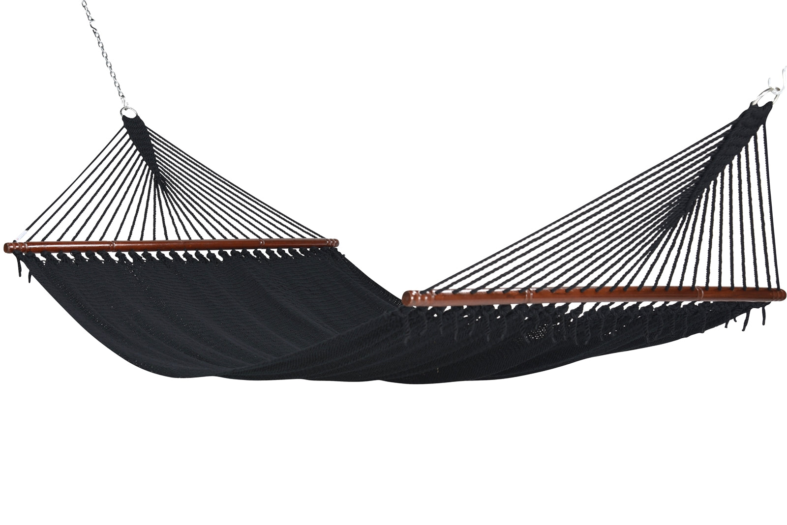 Jumbo Caribbean Hammock in Black, hand-woven polyester with hardwood spreader bars