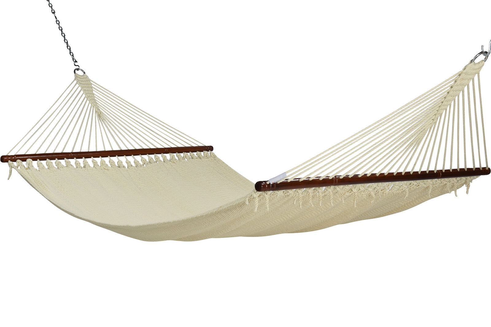Jumbo Caribbean Hammock in Cream, hand-woven polyester with hardwood spreader bars