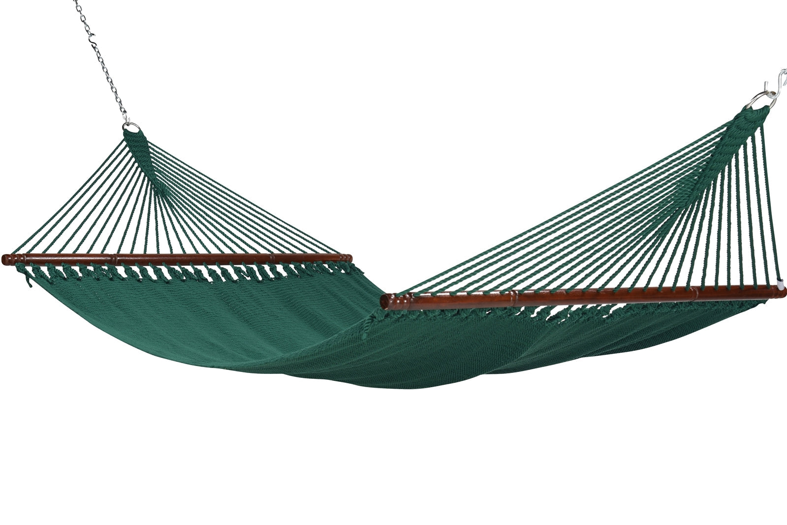 Jumbo Caribbean Hammock in Green, hand-woven polyester with hardwood spreader bars