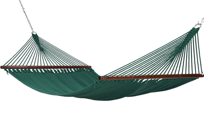 Jumbo Caribbean Hammock in Green, hand-woven polyester with hardwood spreader bars
