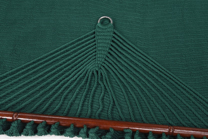 Close-up of the end cords and stainless steel O-ring on the Green Jumbo Caribbean Hammock
