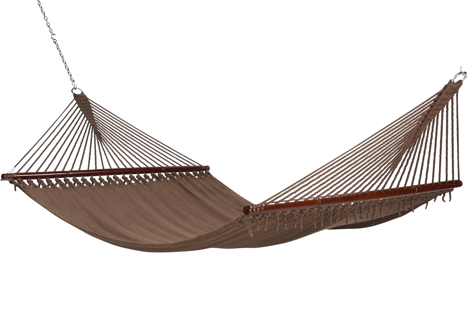 Jumbo Caribbean Hammock in Mocha, hand-woven polyester with hardwood spreader bars