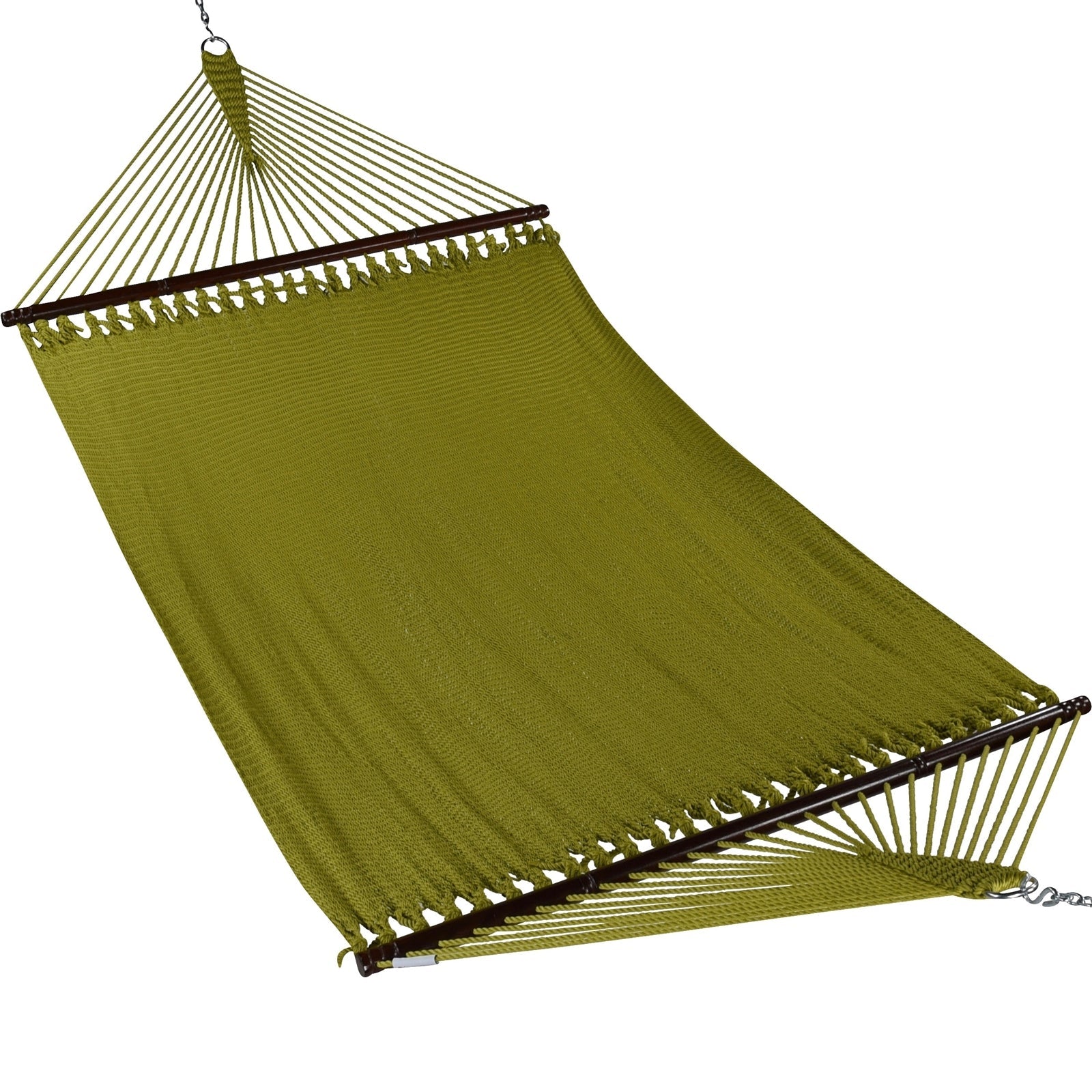 Olive Jumbo Caribbean Hammock shown from the front across the full 55-inch spreader bar