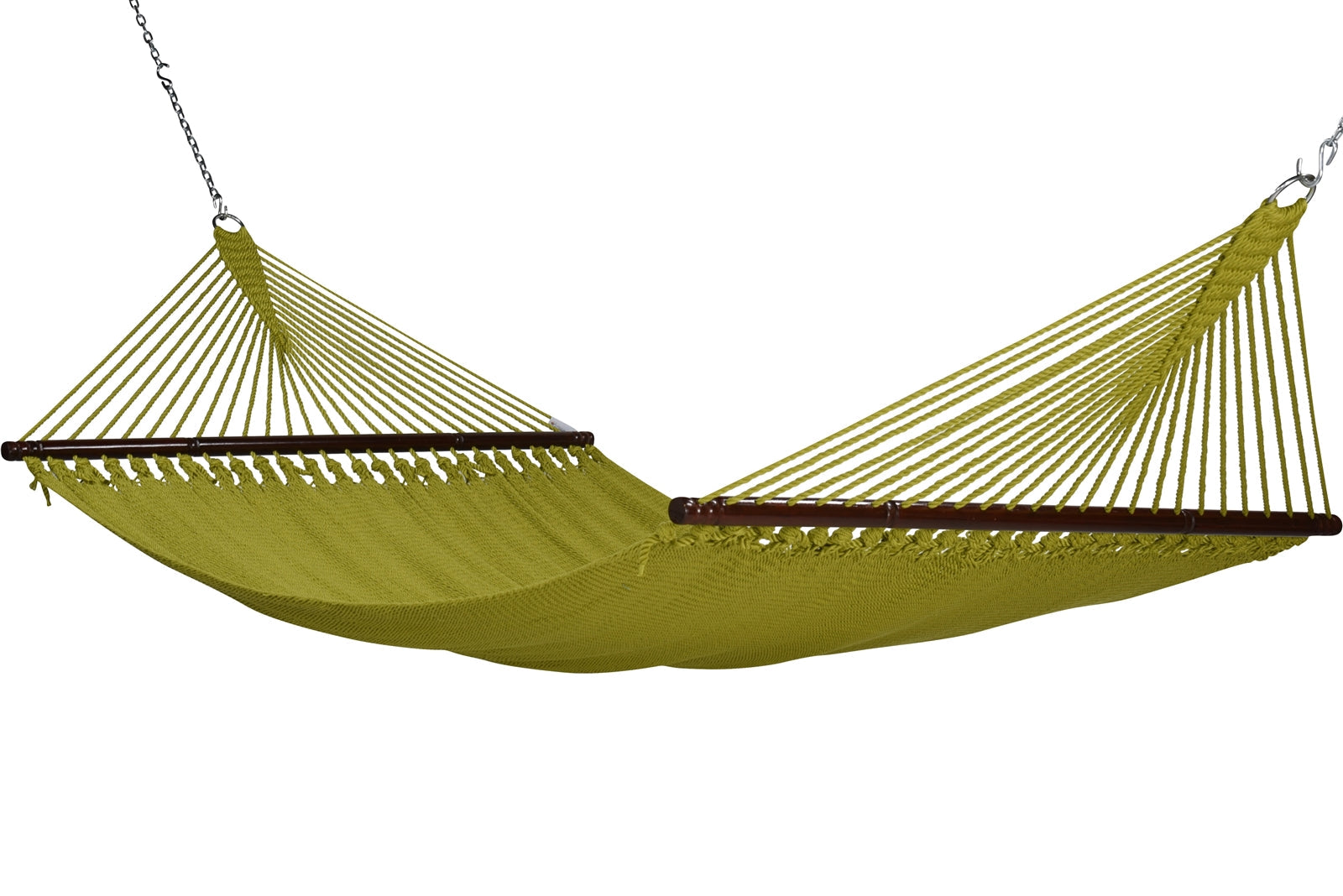Jumbo Caribbean Hammock in Olive, hand-woven polyester with hardwood spreader bars