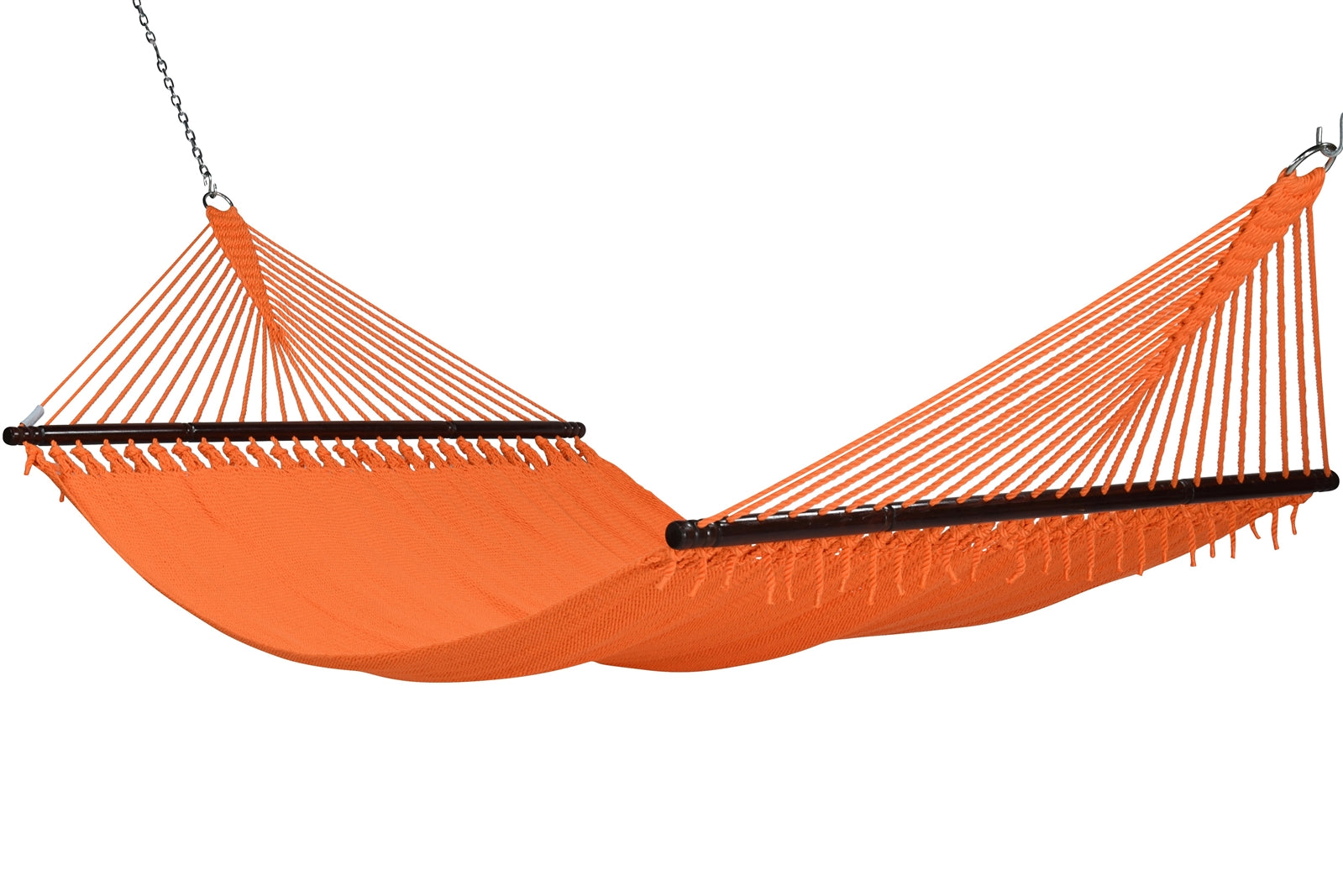 Jumbo Caribbean Hammock in Orange, hand-woven polyester with hardwood spreader bars