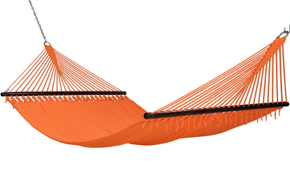 Jumbo Caribbean Hammock in Orange, hand-woven polyester with hardwood spreader bars