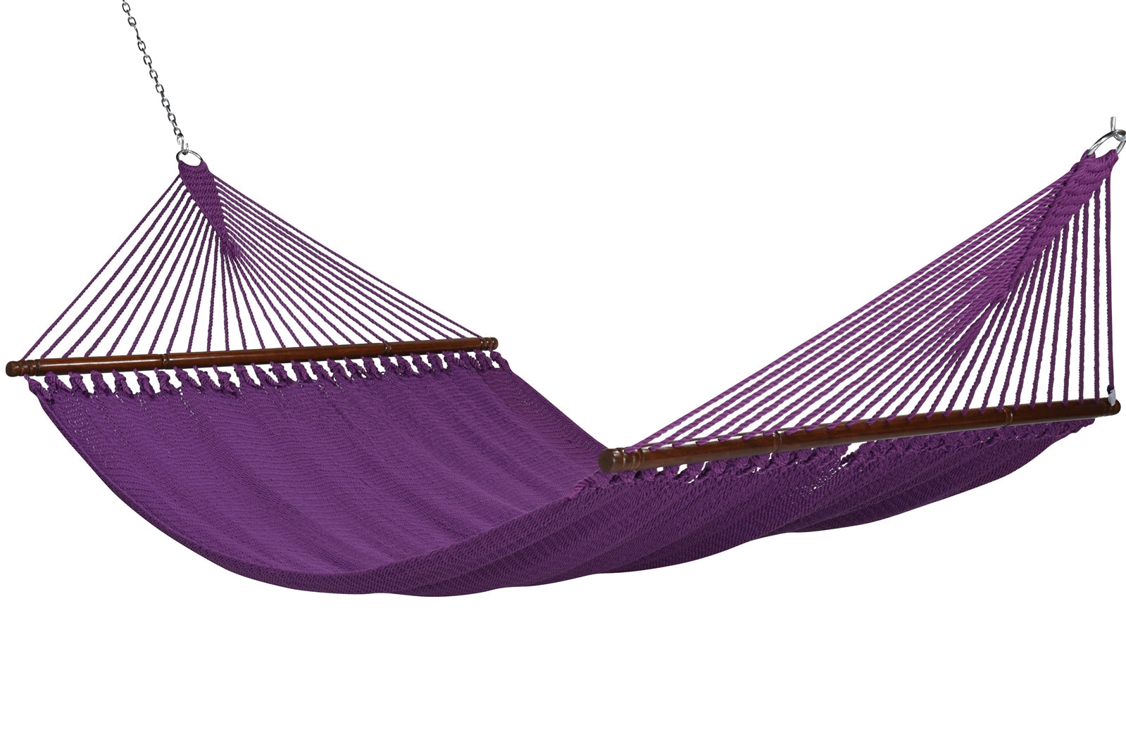 Jumbo Caribbean Hammock in Purple, hand-woven polyester with hardwood spreader bars