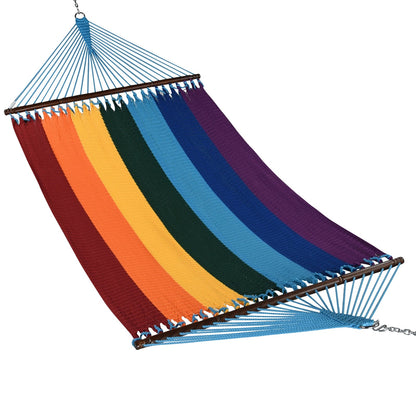 Rainbow Jumbo Caribbean Hammock shown from the front across the full 55-inch spreader bar