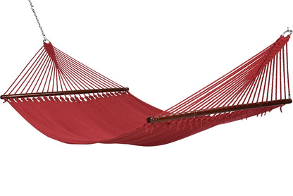 Jumbo Caribbean Hammock in Red, hand-woven polyester with hardwood spreader bars