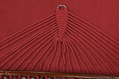 Close-up of the end cords and stainless steel O-ring on the Red Jumbo Caribbean Hammock