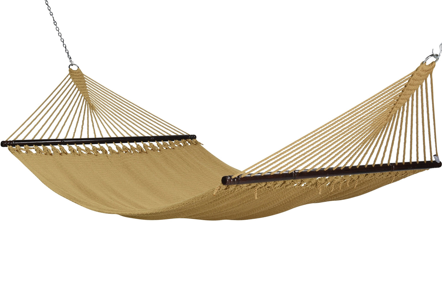 Jumbo Caribbean Hammock in Tan, hand-woven polyester with hardwood spreader bars