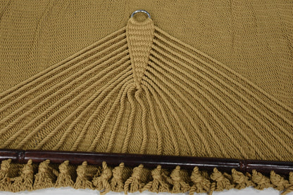 Close-up of the end cords and stainless steel O-ring on the Tan Jumbo Caribbean Hammock