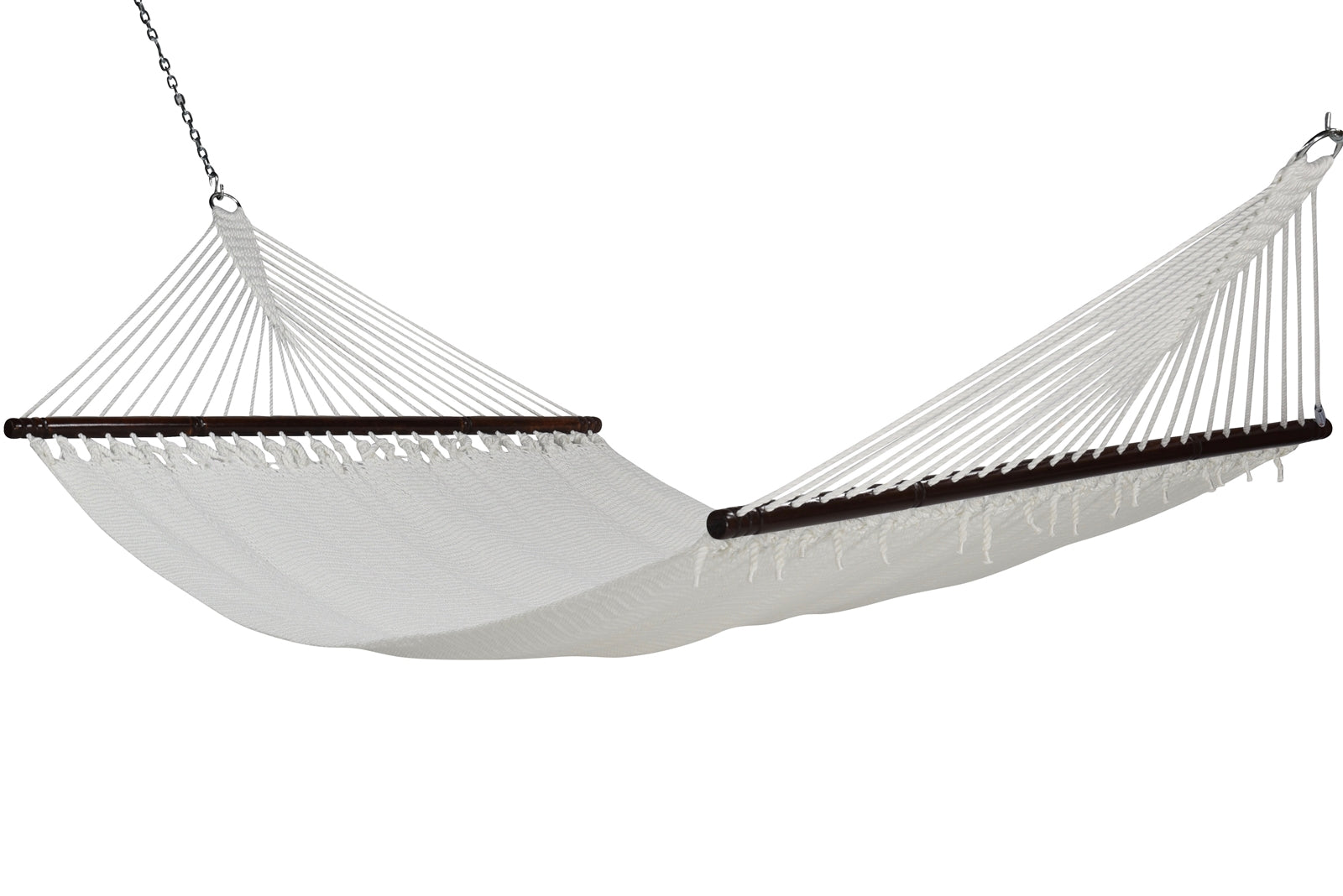 Jumbo Caribbean Hammock in White, hand-woven polyester with hardwood spreader bars