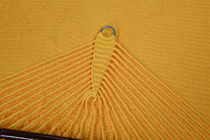 Close-up of the end cords and stainless steel O-ring on the Yellow Jumbo Caribbean Hammock