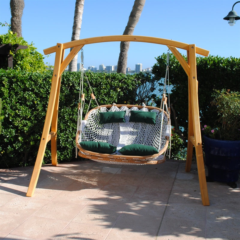 Double Outdoor Swing with Footrest and Cypress Stand