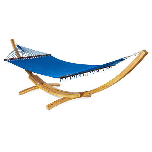 Jumbo Caribbean Hammock Dark Blue and Wood Arc Hammock Stand