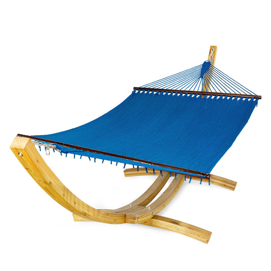 Jumbo Caribbean Hammock Dark Blue and Wood Arc Hammock Stand