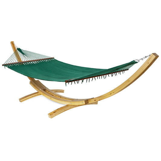 Jumbo Caribbean Hammock Green and Wood Arc Hammock Stand