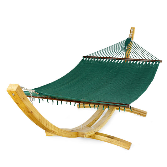 Jumbo Caribbean Hammock Green and Wood Arc Hammock Stand