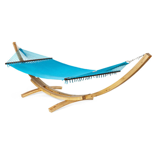 Jumbo Caribbean Hammock Light Blue and Wood Arc Hammock Stand