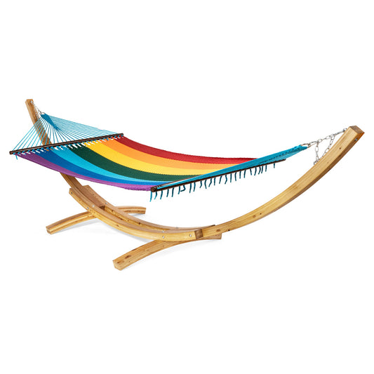 Jumbo Caribbean Hammock Rainbow and Wood Arc Hammock Stand