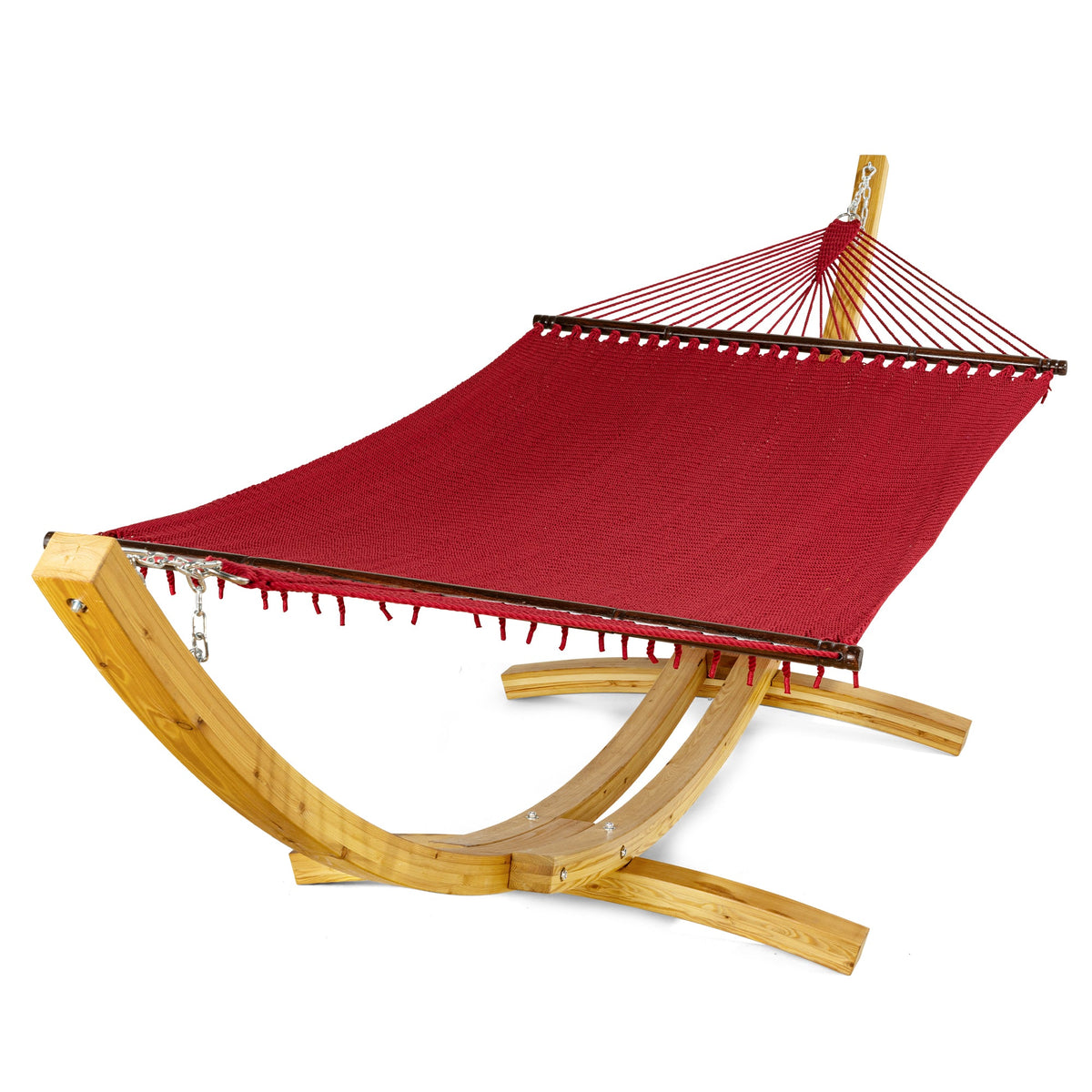 Red Jumbo Hammock and Wood Arc Hammock Stand kwhammocks