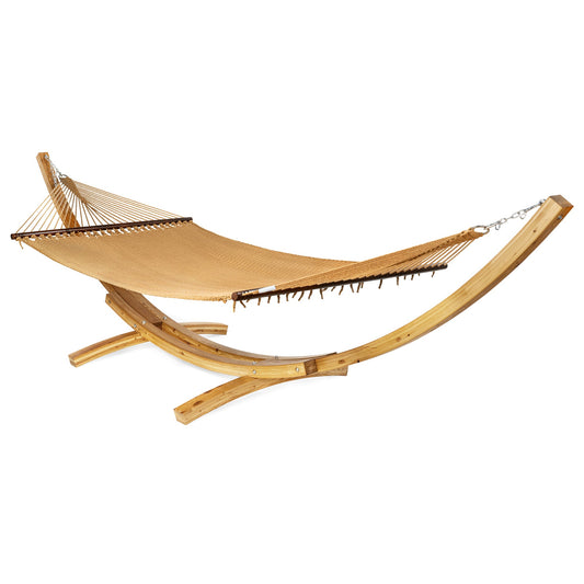 Jumbo Caribbean Hammock Tan and Wood Arc Hammock Stand