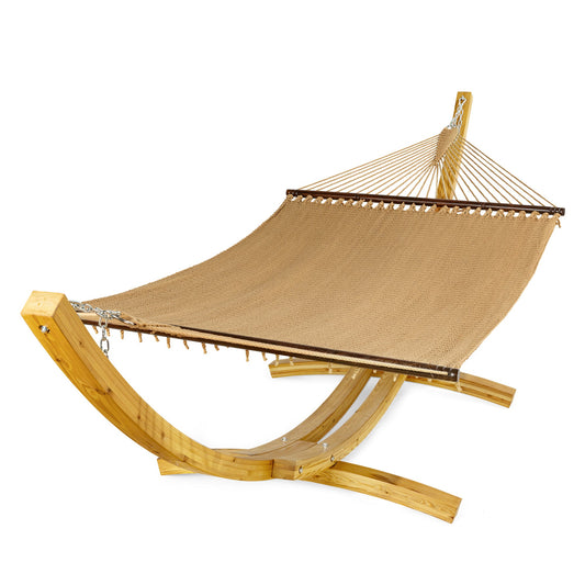 Jumbo Caribbean Hammock Tan and Wood Arc Hammock Stand